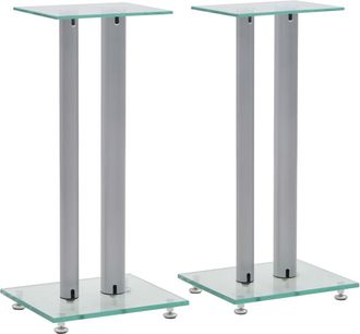 vidaXL Soportes Altavoz Vidrio Templado Dise&ntilde;o 2 Pilares Plata 2 Uds Vidaxl