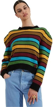 La DoubleJ Regenboogstreep Trui - Dames - Ronde hals truien - Veelkleurig - M - Truien & Vesten
