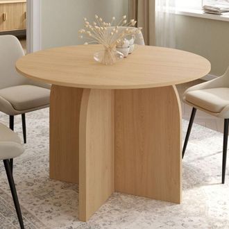 IDMarket Aby Mesa De Comedor Fija Redonda De 6 Plazas Efecto Haya 110 Cm