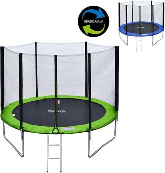 Happy Garden Pack Premium Cama El&aacute;stica De 305cm Reversible Azul/verde Adela&iuml;de + Red De Seguridad + Escalera + Funda + Kit De Anclaje