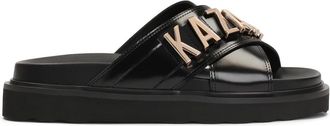 Kazar Zwarte leren muilen met metalen letters - Dames - Sandalen - Zwart - 37 EU - Leer - Schoenen