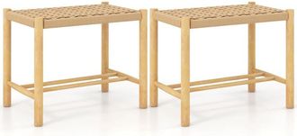 Costway Costway Juego De 2 Taburete De Bar, Estructura De Madera De Goma Y Asiento De Papel Tejido, Taburete Sin Respaldo R&uacute;stico Para Comedor, Cocina, 56 X 3