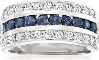 Ross-Simons Sapphire and. White Topaz Multi-Row Ring in Sterling Silver