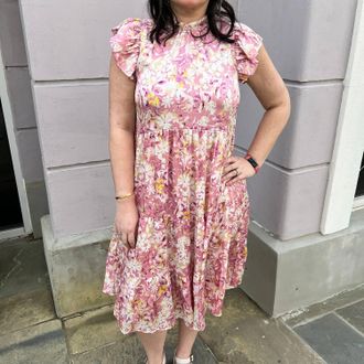 Pinch Design Floral Tiered Midi Dress In Pink
