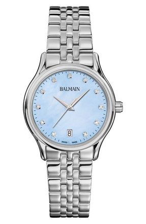 Balmain Beleganza Diamond & Mother-of-Pearl Bracelet Watch, 32mm in Blue Mop Stainless Steel at Nordstrom