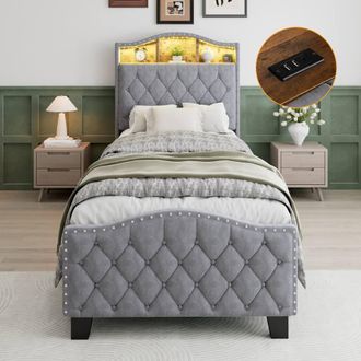 Matteo Grey Velvet Upholstered 3FT Single Storage Bed with LED Lights