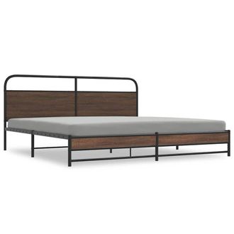 Berkfield Home Metal Bed Frame without Mattress Brown Oak 180x200 cm | Size: Super King