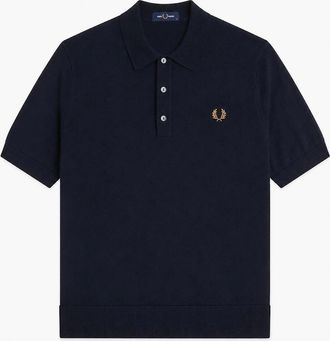 Fred Perry Mens Fred Perry Cotton Knitted Polo Shirt Navy - Black - Size: 42