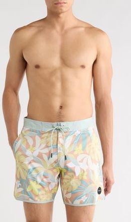 Rvca Freeport Swim Trunks in Aqua Floral at Nordstrom Rack, Size 33