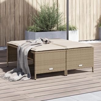 vidaXL Taburetes De Jard&iacute;n Con Cojines 4 Uds Rat&aacute;n Sint&eacute;tico Beige Vidaxl