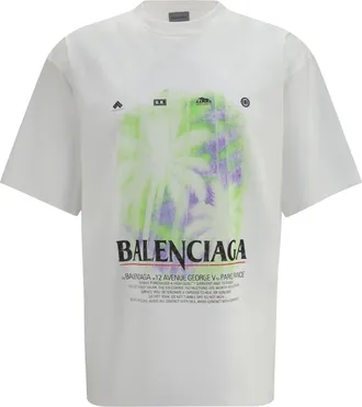Balenciaga Mens T-Shirt Printed Cotton White T-Shirts And Polos