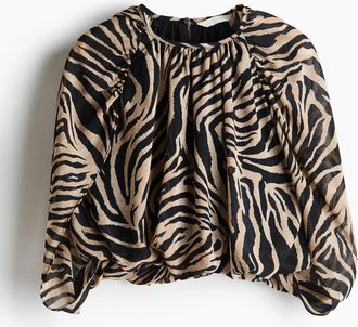 H&M Chiffonbluse - Beige/Zebramuster