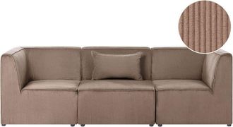 Beliani Modular 3 Seater Sofa Sand Beige Corduroy Sectional Two Piece Sofa Modern Jumbo Cord Minimalistic Style LEMVIG