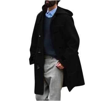 Generic Long Trench Coat Men Winter Thick Peacoat Slim Fit Double Breasted Overcoat Classic Long Sleeve Hooded Windbreaker Loose Oversized Casual Wool Jackets