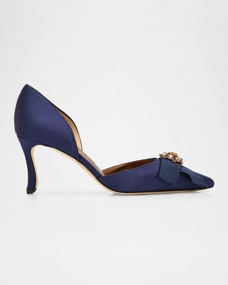 Manolo Blahnik 70mm Apidosa Embellished Satin Bow Pumps