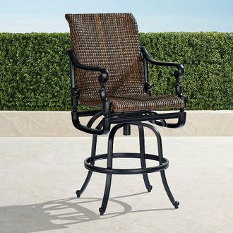 Frontgate Set of 2 Carlisle Woven Bar Stools - Onyx Finish with Chestnut Wicker - Frontgate