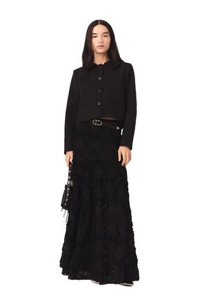 Maje Long embroidered skirt in Black at Nordstrom, Size 38 Eu