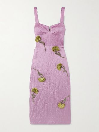 Erdem Abito Midi Bustier In Raso Increspato Con Perline E Applicazioni - Viola