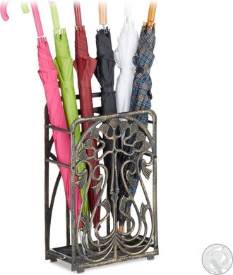 Relaxdays Relaxdays - Parag&uuml;ero Vintage Rectangular, Bandeja Goteo, Soporte Bastones, Hierro Fundido, 48,5 X 30,5 X 16cm, Bronce