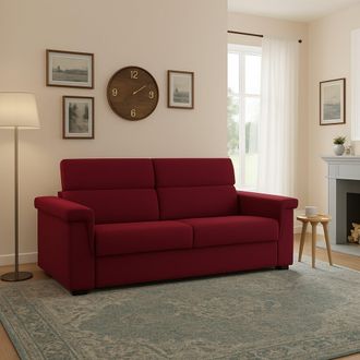 Dmora Sof&aacute; Cama 2 Plazas Tenna, Desenfundable, Almacenaje Made In Italy, Apertura Abatible, 185x95 Cm Rojo