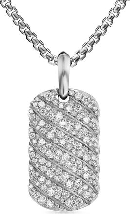 David Yurman sterling silver Sculpted Cable diamond tag (27mm) - men - Sterling Silver/White Diamond - OS
