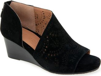Gentle Souls Talerie Perforated Wedge Sandal in Black Suede at Nordstrom, Size 7.5