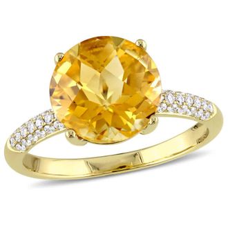 Amour 3 1/3 CT TGW Citrine and 1/5 CT TW Diamond Beaded Ring In 14K Yellow Gold