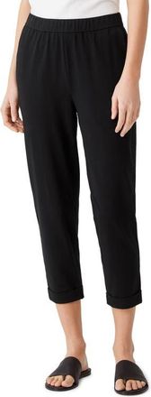 Eileen Fisher Rolled Cuff Slim Jersey Crop Pants in Black at Nordstrom, Size Xx-Small