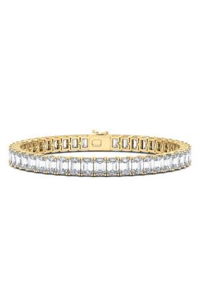 HauteCarat Emerald Cut Lab Grown Diamond Tennis Bracelet in 18K Yellow Gold at Nordstrom, Size 6.5