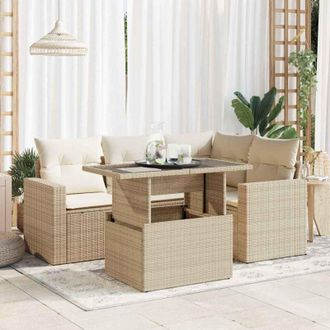 vidaXL Vidaxl - Set Divano da Giardino 5 pz con Cuscini Beige in Polyrattan