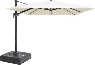 Oviala Parasol alu 3x3 360&deg; inclinable + base 100l con ruedas blanco