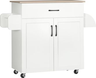 HOMCOM Isla De Cocina Tipo Isla Con M&uacute;ltiples Opciones De Almacenamiento: 1 Caj&oacute;n, 1 Armario De Doble Puerta Con Estante Ajustable, Toallero Y Especiero - Ma