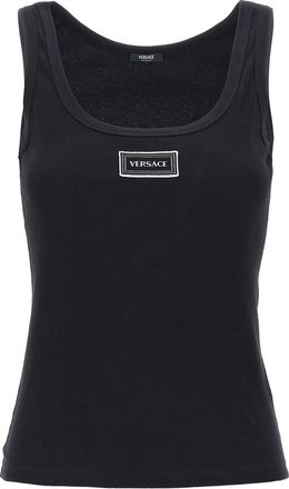 Versace 90s Vintage Logo Top Nero-Donna