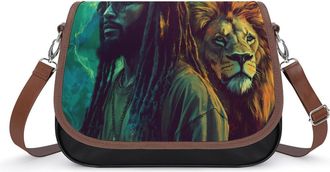 Generic Rasta Lion Jamaican Crossbody Bag Womens Handbag PU Message Bags Shoulder Purse with Adjustable Strap