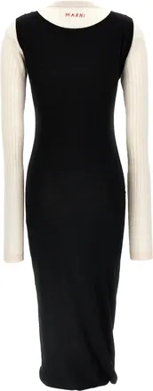 Marni Womens Bicolor Wool Midi Dress