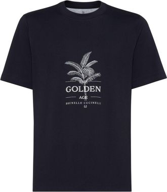 Brunello Cucinelli graphic-print cotton T-shirt - men - Cotton - S - Blue