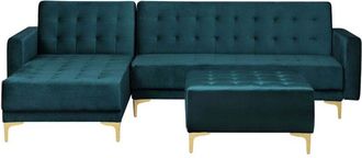 Beliani Modular Right Hand L-Shaped Sofa Bed Ottoman Teal Velvet Tufted Aberdeen