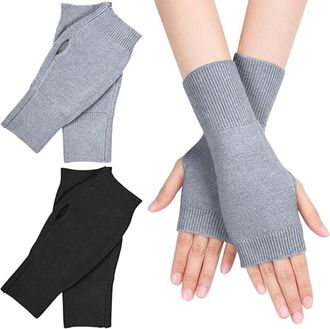 Generic 2 Pairs of Cashmere Fingerless Gloves For Women Wrist Warmer Thermal Gloves with Thumb Hole