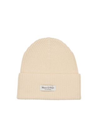 Marc O'Polo Beanie MARC OPOLO, Damen, beige, Rippstrick, Baumwolle, M&uuml;tzen Beanie, breiter Umschlag, Markenlabel, Rippstrick