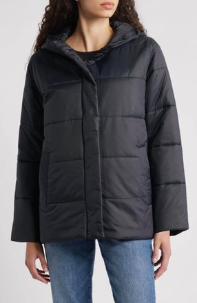 Eileen Fisher Hooded Puffer Jacket In Black