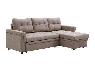 Vente-Unique Sof&aacute; cama rinconera reversible en tela topo DERAMOP