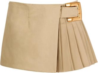 Balmain Korte Gabardine Rok met Riemdetail - Dames - Korte rokken - Beige - S - Katoen - Rokken