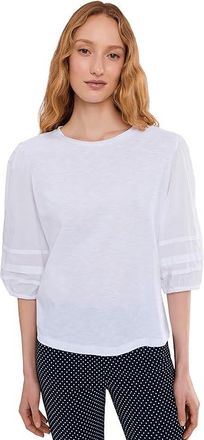 Elliott Lauren Mixed Signals - Knit Woven Combo Top With Balloon Sleeves Womens T Shirt White : MD, Cotton