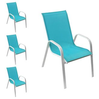 Happy Garden Pack De 4 Sillas Marbella En Textileno Azul Aluminio Blanco