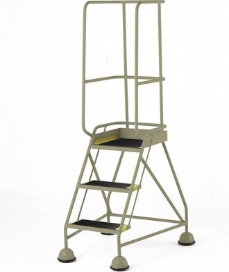 Loops 3 Tread Mobile Warehouse Steps & Guardrail BEIGE 1.7m Portable Safety Stairs