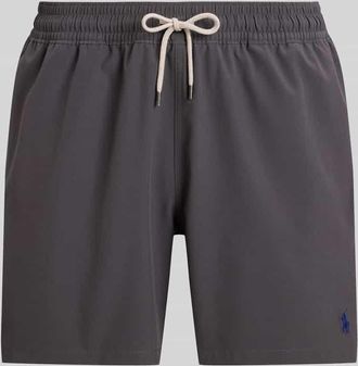 Ralph Lauren Badeshorts mit Logo-Stitching Modell TRAVELER in Mittelgrau, Gr&ouml;&szlig;e XXL