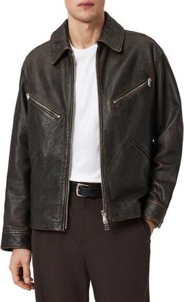 AllSaints Starday Leather Jacket in Vintage Black at Nordstrom, Size Xx-Large