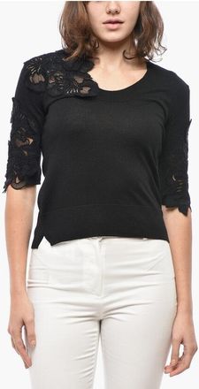 Ermanno Scervino Crew Neck Merino Wool Sweater with Lace Details size 38