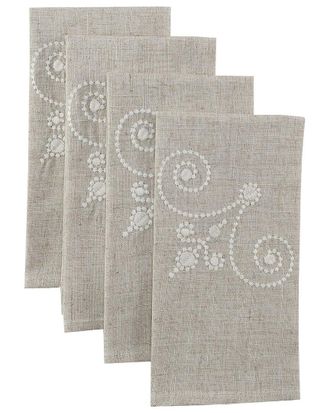 Lenox Set Of 4 French Perle Linen Embroidered Napkins