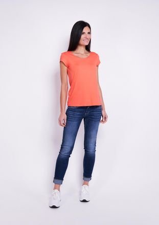 Seidel Moden T-Shirt SEIDEL MODEN, Damen, Gr. 52, orange (koralle), Jersey, Obermaterial: 95% Viskose, 5% Elasthan, unifarben, figurumspielend h&uuml;ftlang, Rundhals, 